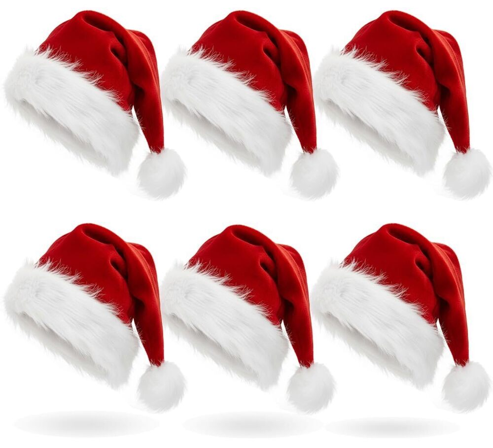8780 6 Pack Plush Santa Hat Confortable Velvet Red Christmas Hat